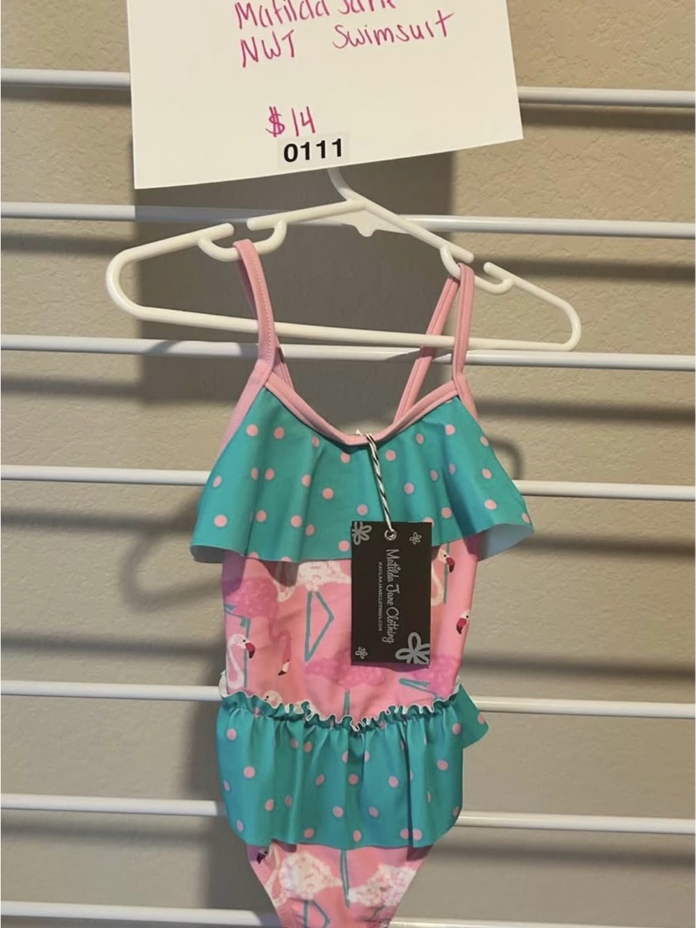 Matilda Jane Pink and Teal Polka Dot One-Piece Swimsuit